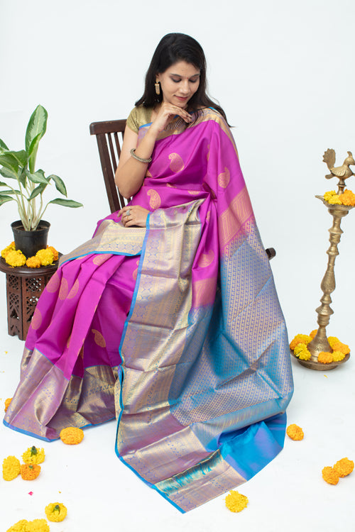 Purple and Blue Combination Saree