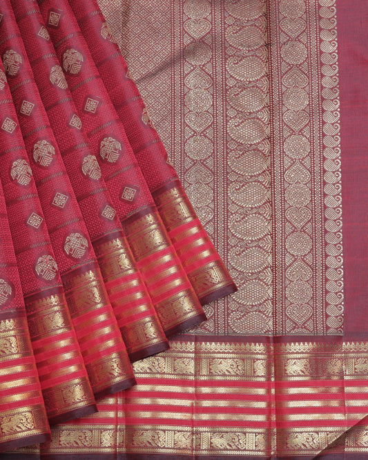Maroon pure zari silk saree
