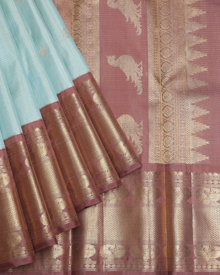 Ice Blue and Chocolate pure zari silk saree