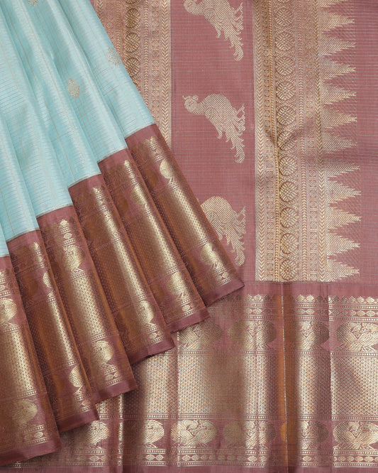 Ice Blue and Chocolate pure zari silk saree