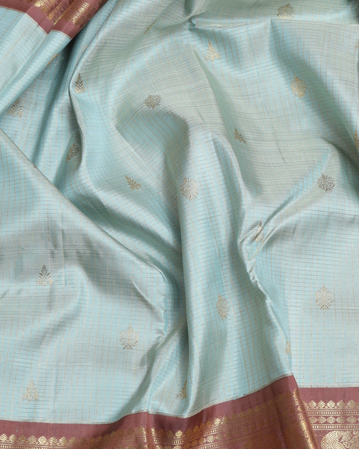 Ice Blue and Chocolate pure zari silk saree