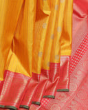 Canary Yellow and Pinkish Red  Kanjivaram Pure Zari Silk Saree