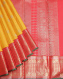 Canary Yellow and Pinkish Red  Kanjivaram Pure Zari Silk Saree