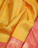 Canary Yellow and Pinkish Red  Kanjivaram Pure Zari Silk Saree