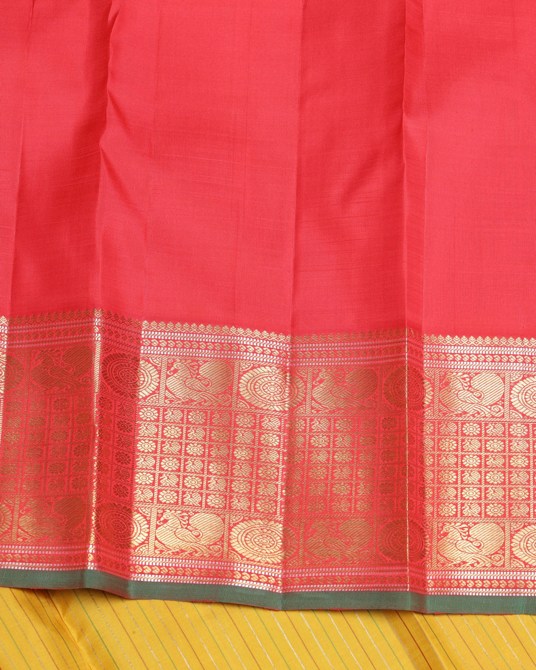 Canary Yellow and Pinkish Red  Kanjivaram Pure Zari Silk Saree