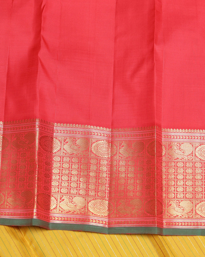 Canary Yellow and Pinkish Red  Kanjivaram Pure Zari Silk Saree