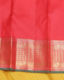 Canary Yellow and Pinkish Red  Kanjivaram Pure Zari Silk Saree