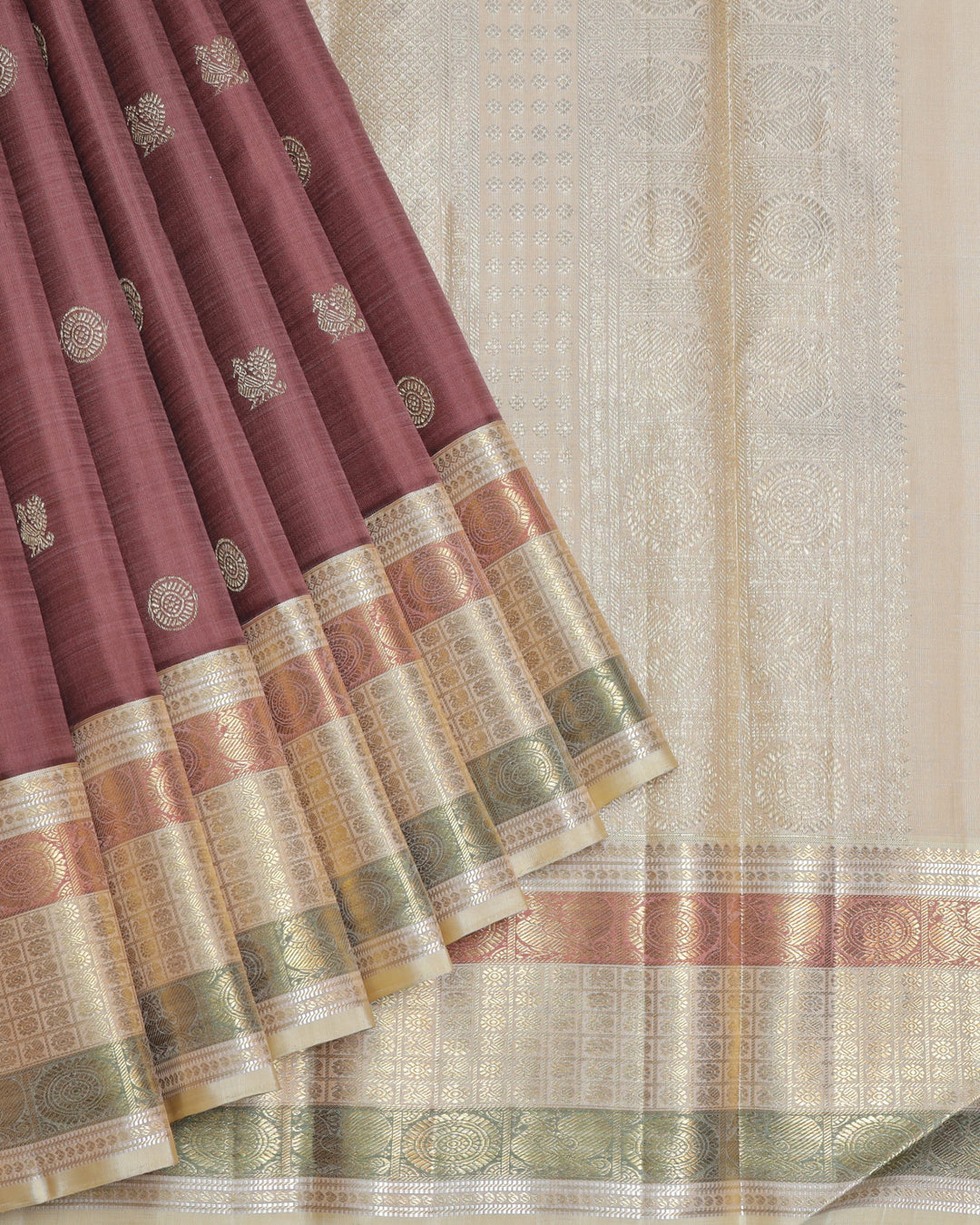 Chocolate and Beige pure zari silk saree