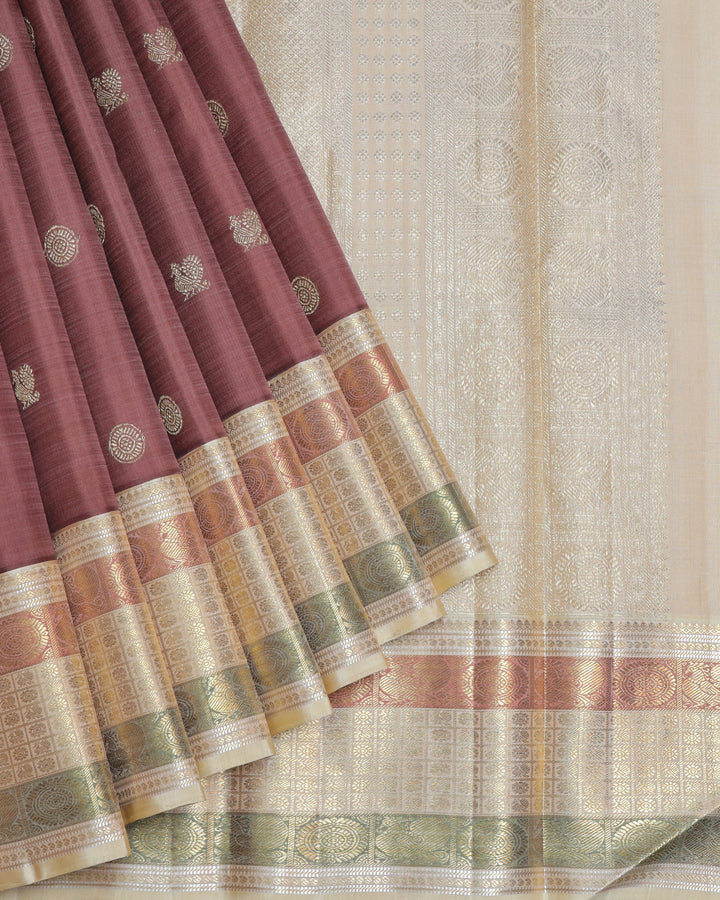 Chocolate and Beige pure zari silk saree