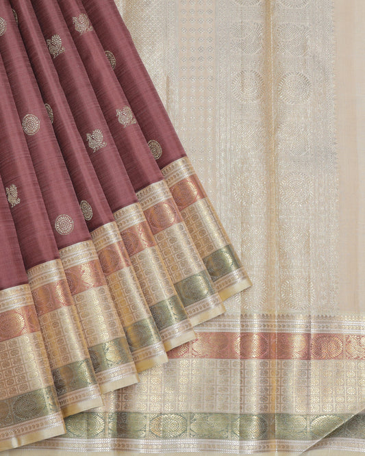 Chocolate and Beige pure zari silk saree