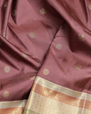 Chocolate and Beige pure zari silk saree