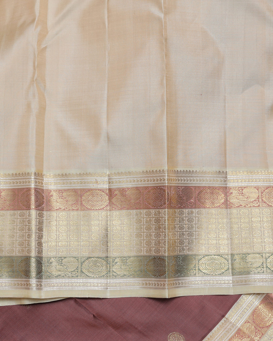 Chocolate and Beige pure zari silk saree