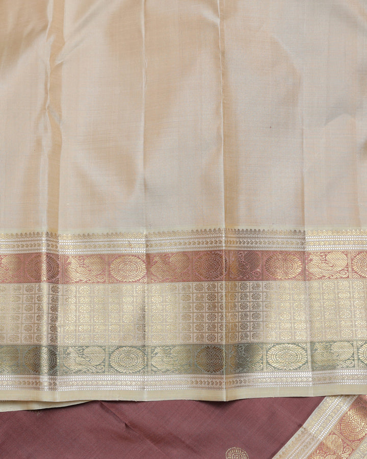 Chocolate and Beige pure zari silk saree