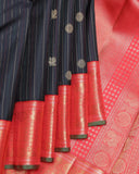 Black and Pinkish Red pure zari silk saree