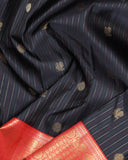 Black and Pinkish Red pure zari silk saree