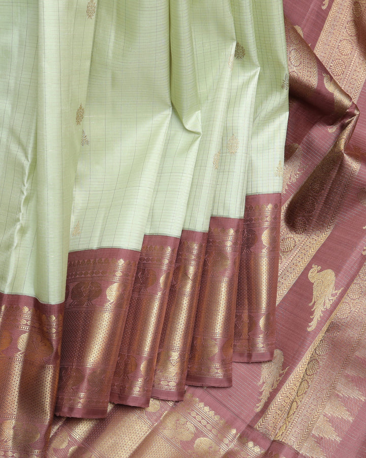 Tea Green and Chocolate pure zari silk saree