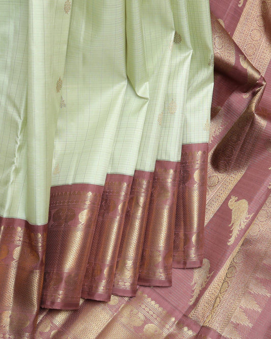 Tea Green and Chocolate pure zari silk saree