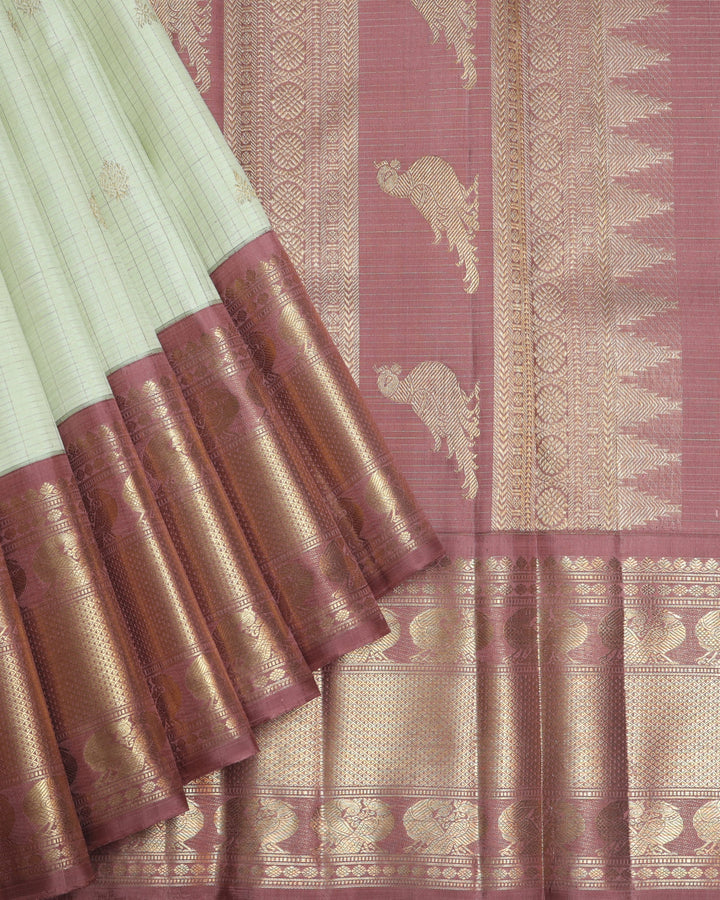 Tea Green and Chocolate pure zari silk saree
