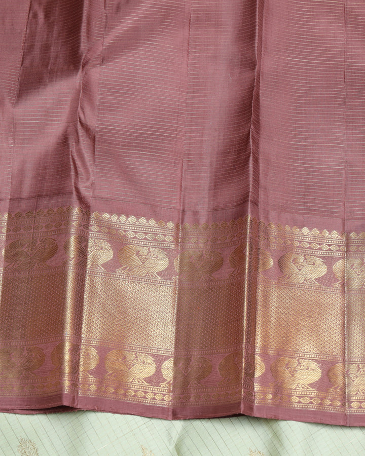 Tea Green and Chocolate pure zari silk saree