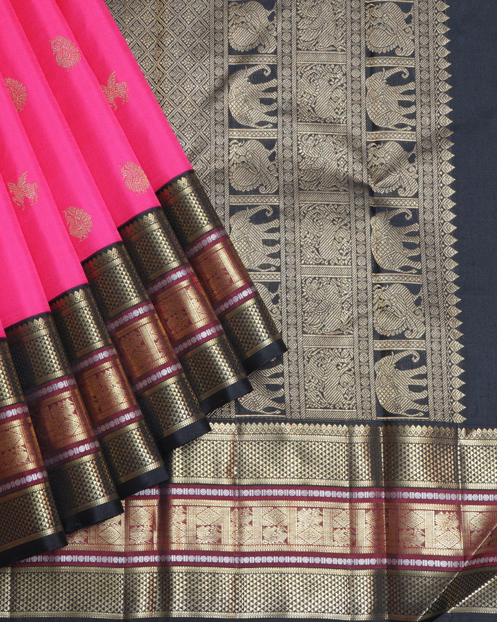 Pink and Black pure zari silk saree