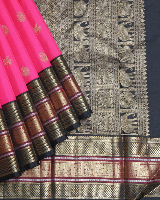 Pink and Black pure zari silk saree