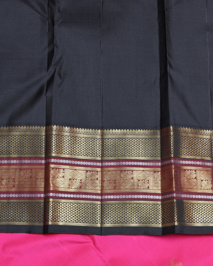 Pink and Black pure zari silk saree