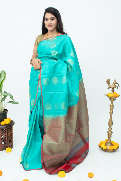 Borderless Sky Blue Silk Saree