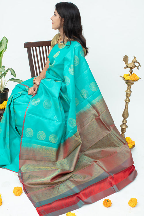 Borderless Sky Blue Silk Saree