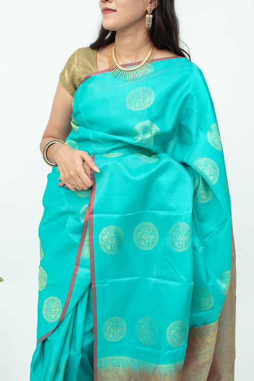 Borderless Sky Blue Silk Saree