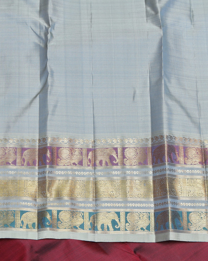 Maroon and Ice Grey pure zari silk saree