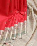 Red and tussar pure zari silk saree