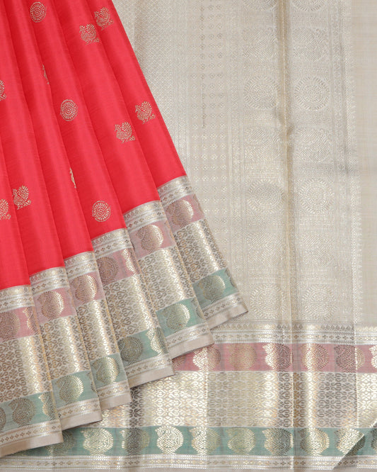 Red and tussar pure zari silk saree