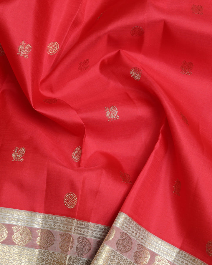 Red and tussar pure zari silk saree