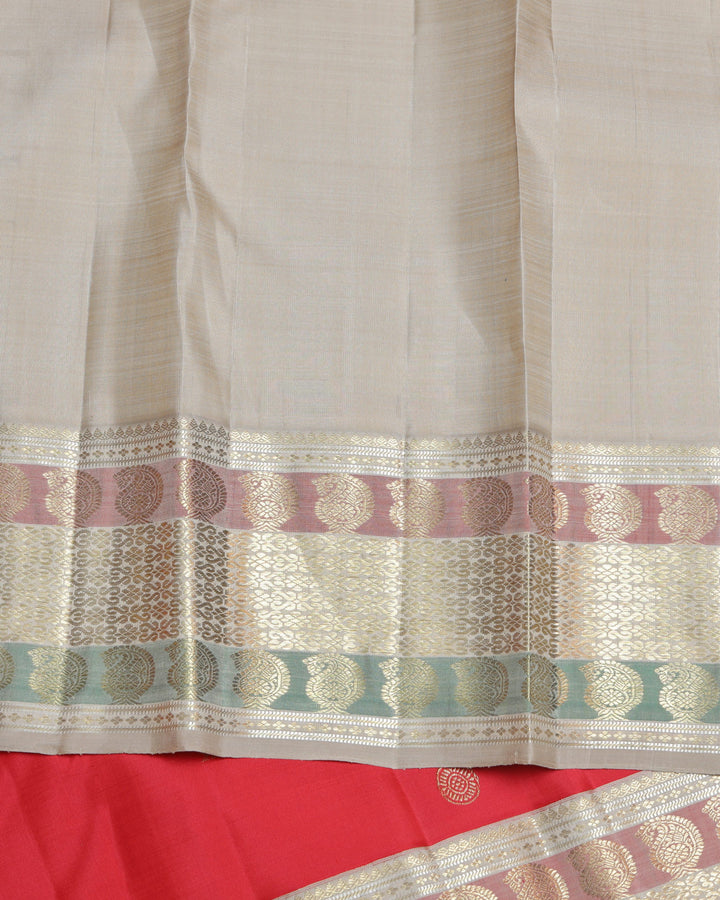 Red and tussar pure zari silk saree