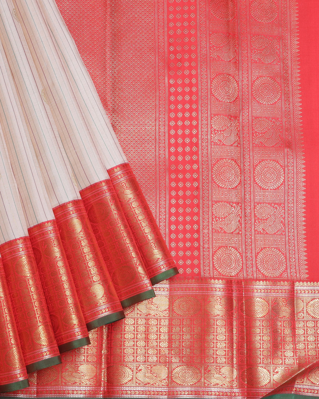 Blush Pink and Red pure zari silk saree