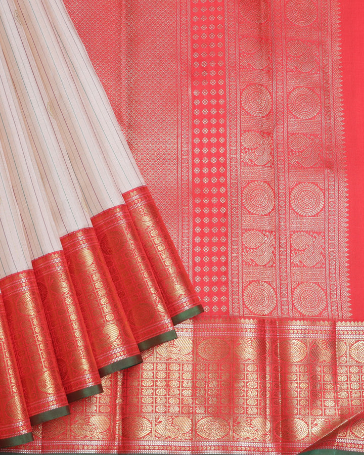 Blush Pink and Red pure zari silk saree