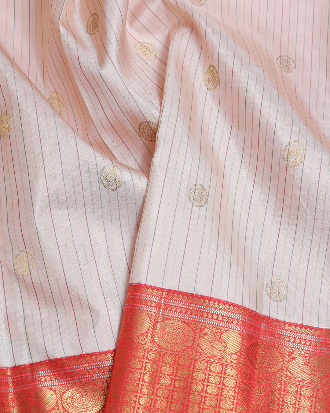 Blush Pink and Red pure zari silk saree