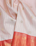 Blush Pink and Red pure zari silk saree