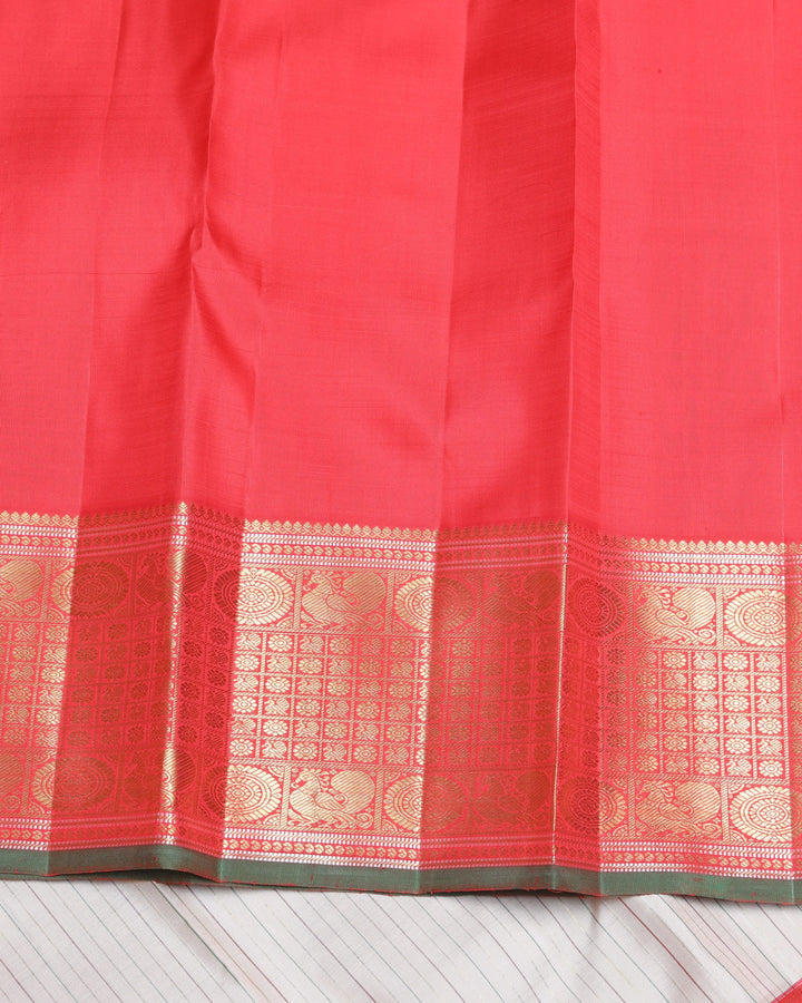 Blush Pink and Red pure zari silk saree