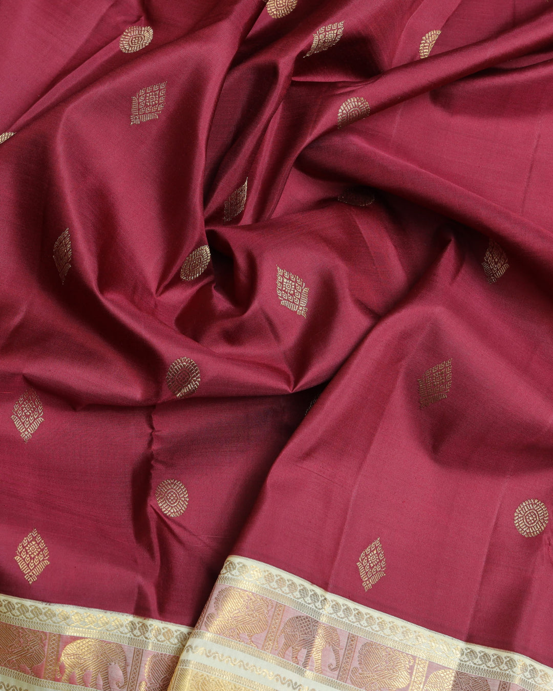 Maroon and cream pure zari silk saree