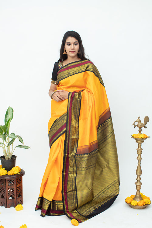 Yellow And Black Silk Saree