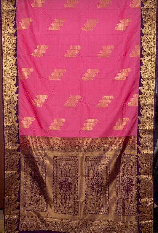 Pink And Purple Semi Silk Saree