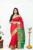 Red and Green Combination Saree