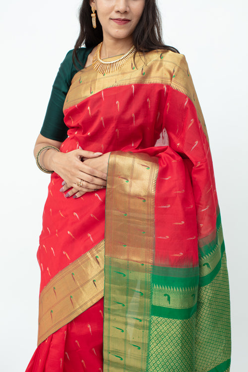 Red and Green Combination Saree