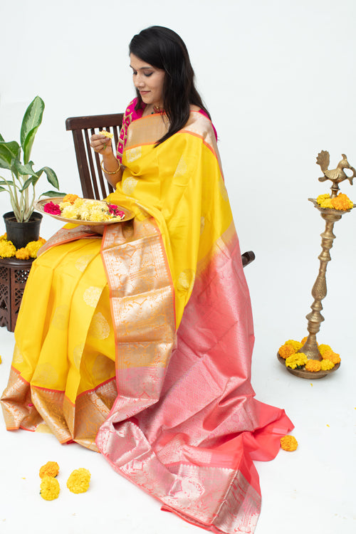 Yellow Saree with SIlver Zari