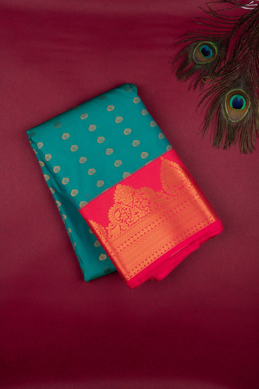 Green And Pink Designer Semi Silk Saree