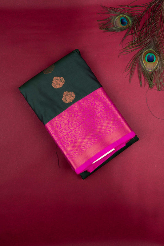 Bottle Green and Pink Semi Silk Saree