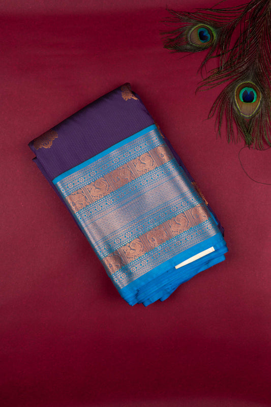 Purple Blue Semi Silk Saree