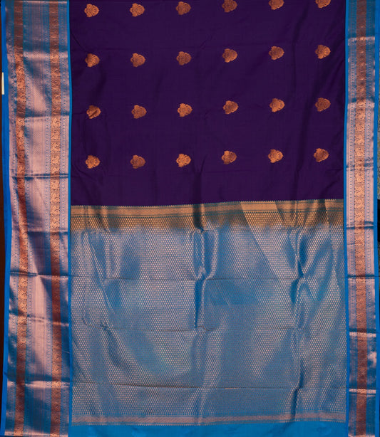 Purple Blue Semi Silk Saree