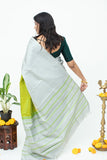 Grey and Green Combination Saree